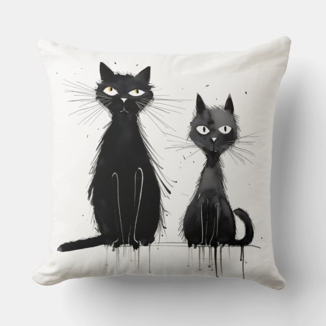 Zwei schwarze Katzen Design Kissen (Vorderseite)