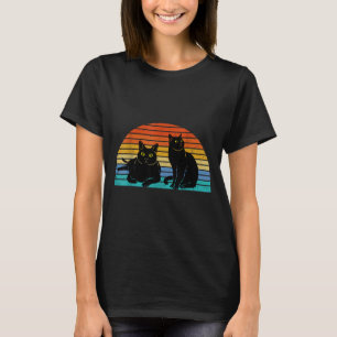 Zwei schwarze Katzen farbenfroher Hintergrund Katz T-Shirt