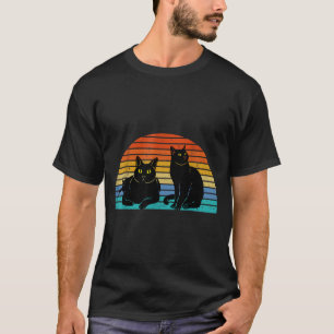 Zwei schwarze Katzen farbenfroher Hintergrund Katz T-Shirt