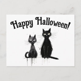 Zwei schwarze Katzen glückliches Halloween Postkarte