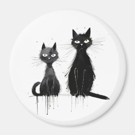 Zwei Schwarze Katzen Magnet