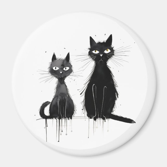 Zwei Schwarze Katzen Magnet (Vorne)