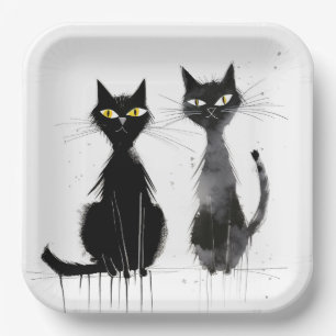 Zwei schwarze Katzen Pappteller