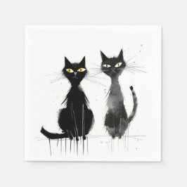 Zwei schwarze Katzen Serviette