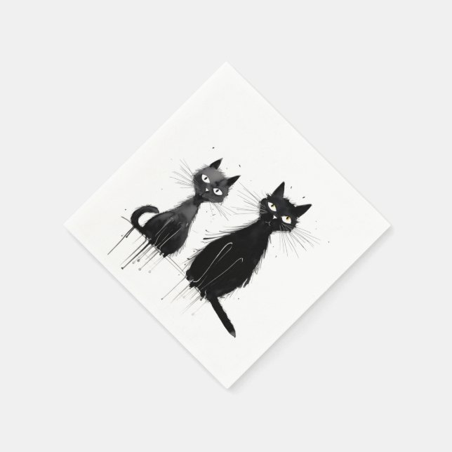 Zwei schwarze Katzen Serviette (Ecke)