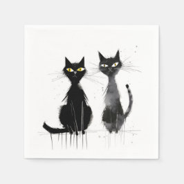 Zwei schwarze Katzen Serviette