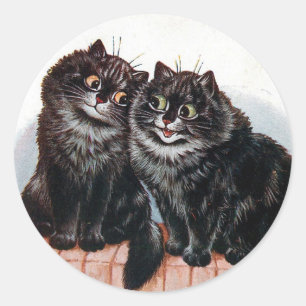 Zwei schwarze Katzen von Louis Wain gemalt Runder Aufkleber