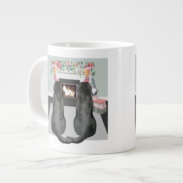 Zwei schwarze Labrador Hunde Weihnachten Feuerplat Jumbo-Tasse (Vorderseite Links)