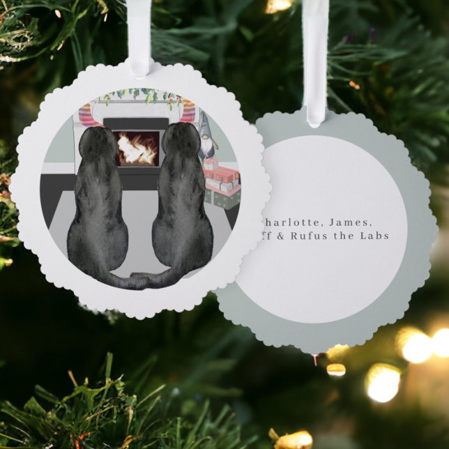 Zwei schwarze Labrador Retriever Ornament Karte (Two Black Labrador Retriever Christmas Ornament Cards from Ricaso. A unique card ornament in one)