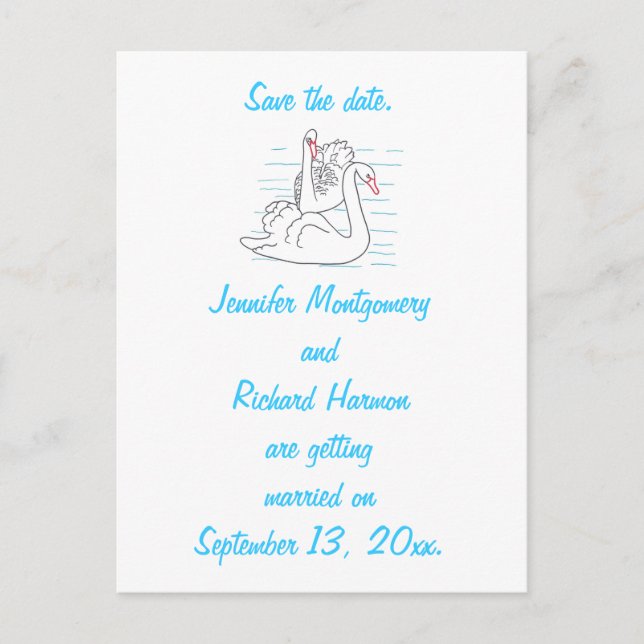 Zwei Schwarze Schwäne, die Save the Date Postkarte (Vorderseite)