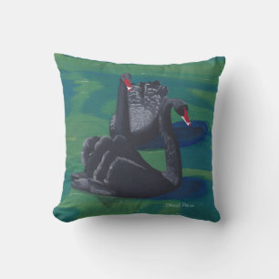 Zwei schwarze Schwäne Schwimmen Malerei Kissen