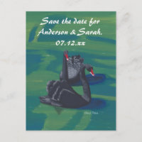 Zwei schwarze Schwäne schwimmen Save the Date Post