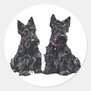 Zwei schwarze Scottish Terrier Runder Aufkleber