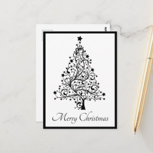 Zwei schwarze und weiße Minimalistische Weihnachts Postkarte