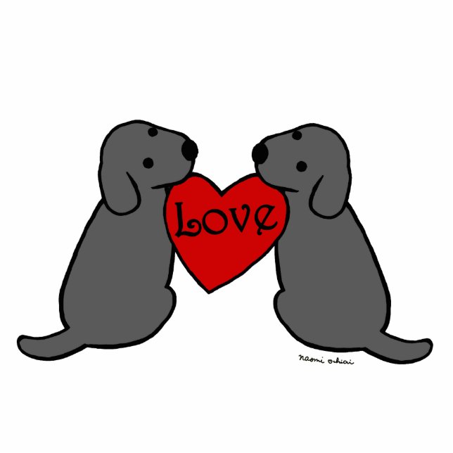 Zwei schwarzes Labradors mit Liebe-Cartoon Fotoskulptur Magnet (Vorne)