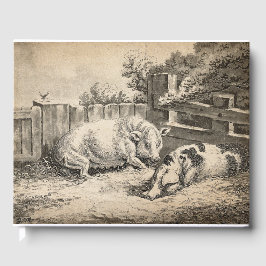 Zwei Schweine, die in Strohhalm in einem Außengebl Gästebuch