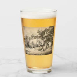 Zwei Schweine, die in Strohhalm in einem Außengebl Glas