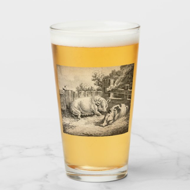 Zwei Schweine, die in Strohhalm in einem Außengebl Glas (Vorne (Gefüllt))