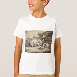 Zwei Schweine, die in Strohhalm in einem Außengebl T-Shirt