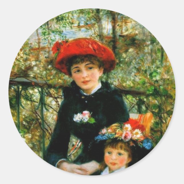 Zwei Schwestern Auf der Terrasse von Renoir Runder Aufkleber (Vorderseite)