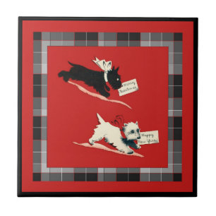 Zwei Scottie Dog Sm. (4,25" x 4,25") Keramik Fliese