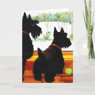 Zwei Scottie Hunde Wartete für den Weihnachtsmann Feiertagskarte