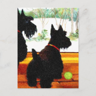 Zwei Scottie Hunde Wartete für den Weihnachtsmann Feiertagspostkarte