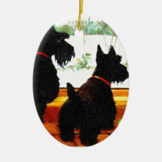 Zwei Scottie-Hunde warteten Weihnachtsmann Keramik Ornament
