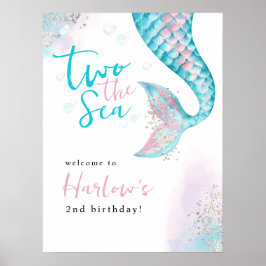 Zwei Sea Mermaid Geburtstag Begrüßungszeichen Poster