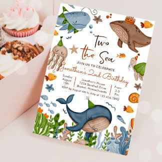 Zwei Sea Whale Shark Turtle 2. Geburtstag Party Einladung