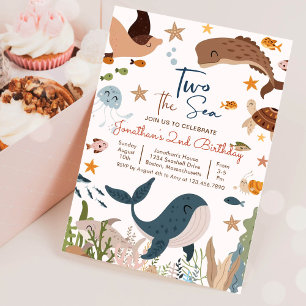 Zwei Sea Whale Shark Turtle 2. Geburtstag Party Einladung