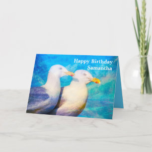 Zwei Seagulls Aquarellfarben Name Happy Birthday Karte