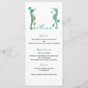 Zwei Seepferdchen Aquarell Strand Hochzeitsmenükar Menükarte