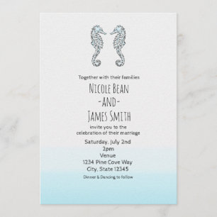 Zwei Seepferde Eleganter Strand Hochzeit Einladung