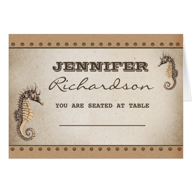 zwei Seepferde nautische Hochzeit Platzkarten (Vorderseite (Horizontal))