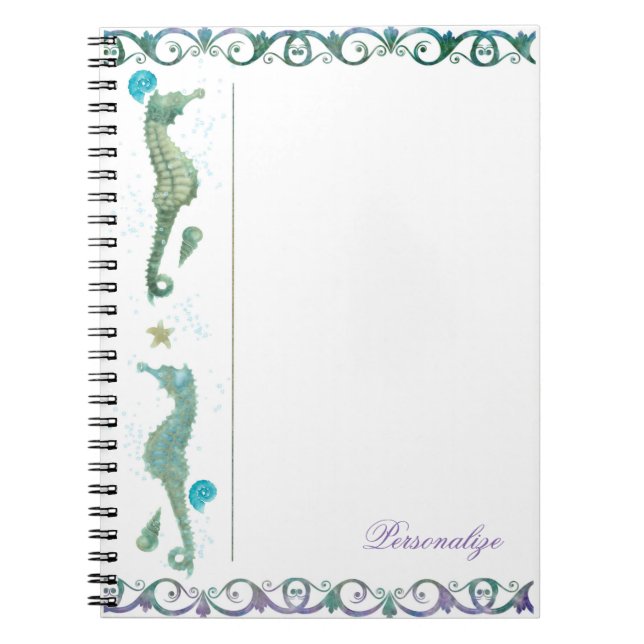Zwei Seepferde Watercolor Beach Elegante Custom Notizblock (Vorderseite)