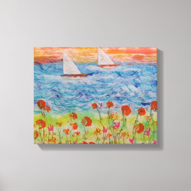 Zwei Segelboote Big Sun Stretched Canvas Print Leinwanddruck (Vorderseite)