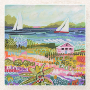 Zwei Segelboote und Hütte Glasuntersetzer