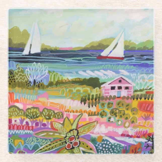 Zwei Segelboote und Hütte Glasuntersetzer (Vorderseite)