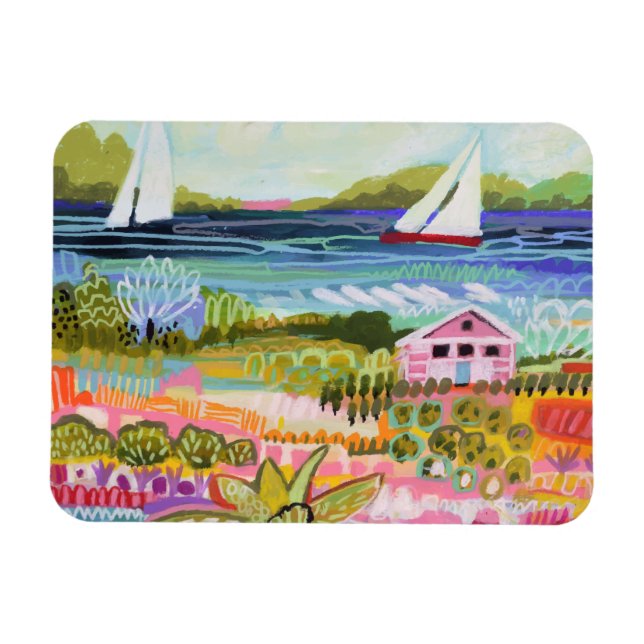 Zwei Segelboote und Hütte Magnet (Horizontal)