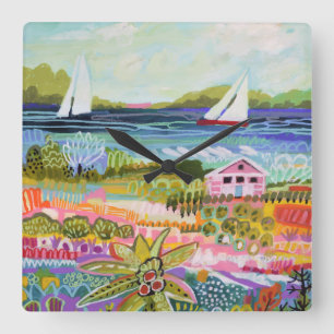 Zwei Segelboote und Hütte Quadratische Wanduhr