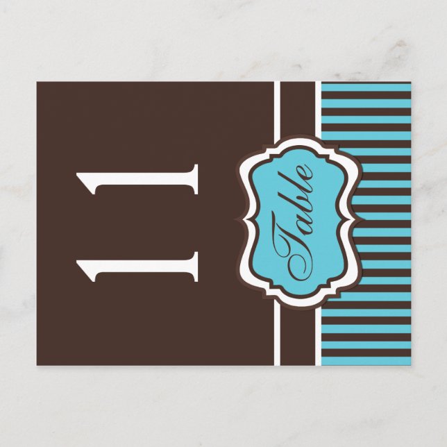 Zwei Seiten Aqua und braune Damaskus-Tischnummer Postkarte (Vorderseite)