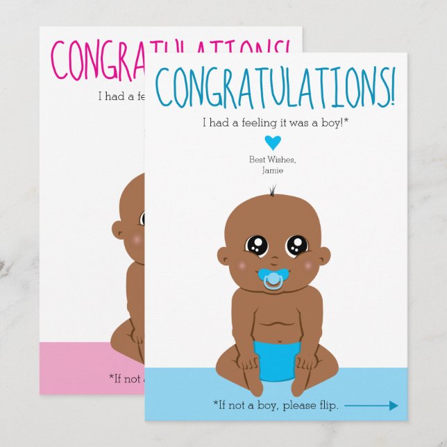 Zwei Seiten Baby Gender Reveal Ethnic Glückwunschs Einladung (Vorne/Hinten)