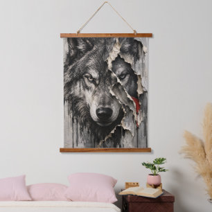 Zwei Seiten desselben Wolfes Wandteppich Mit Holzrahmen