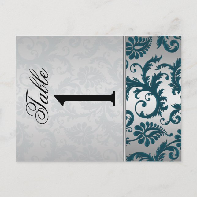 Zwei Seiten Silber und Aquamarine Damask II Tischn Postkarte (Vorderseite)