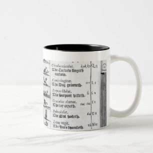 Zwei Seiten von 'Orbis Sensualium Pictus Zweifarbige Tasse