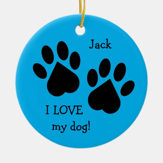 Zwei-seitige I-Liebe Mein Hund Paw Print Ornament (Vorne)