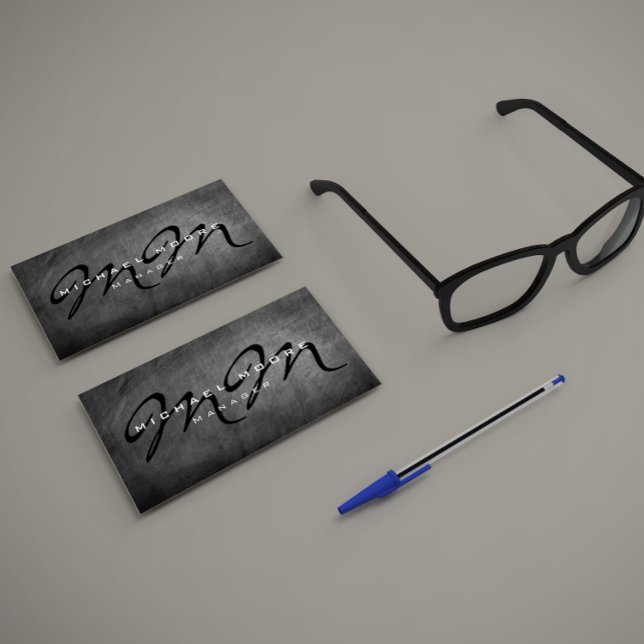 Zwei seitliche graue Chalkboard Bold Monogram Mini Visitenkarte (Von Creator hochgeladen)