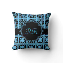 Zwei seitliche Monogram Pillow Blau und Schwarz