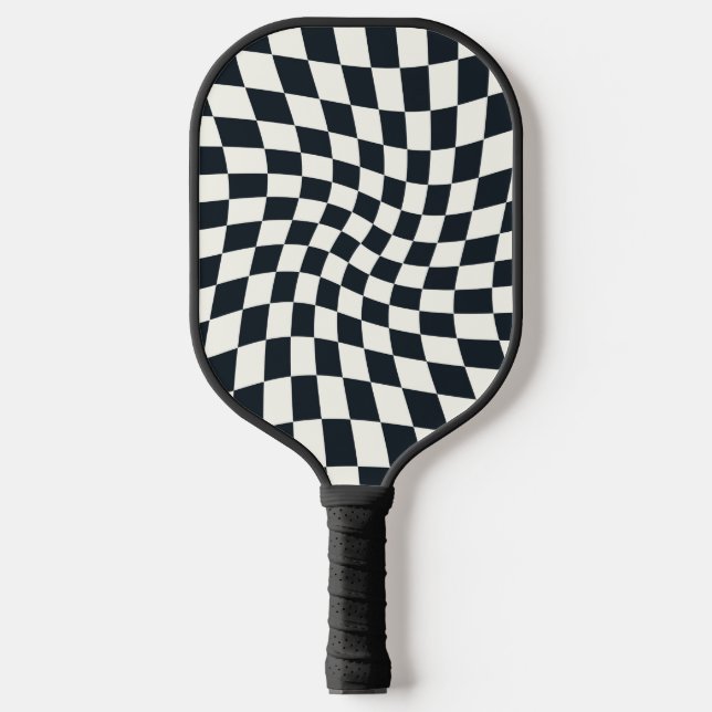 Zwei seitliche Retro-Schwarz-weiße, gezogene Karo  Pickleball Schläger (Vorderseite)